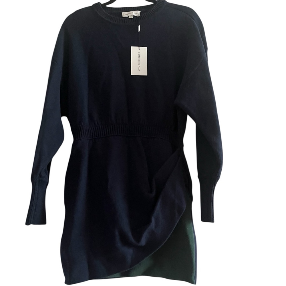 Something Navy Blue/green Color Block Long Sleeve Dress size M